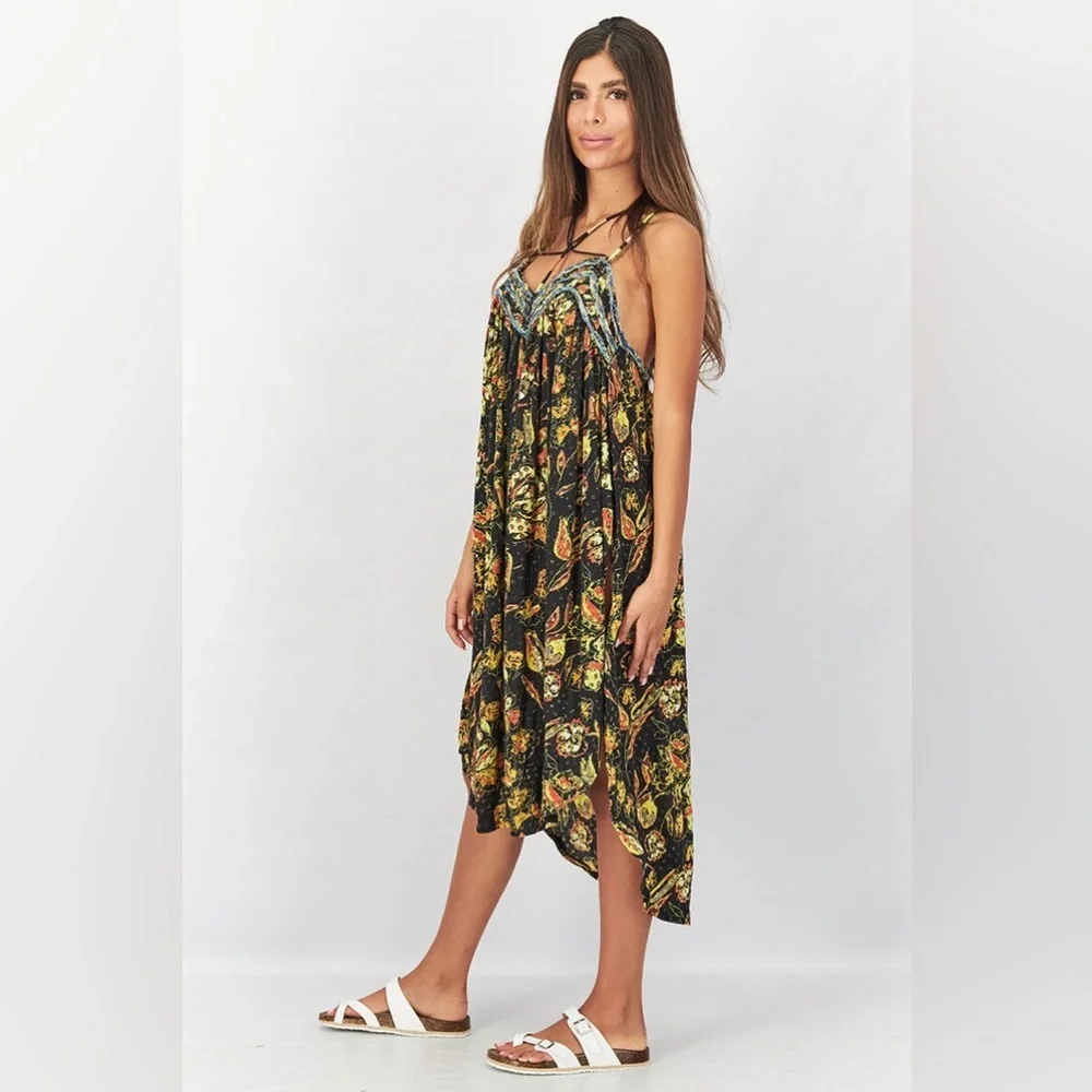NWOT! Free People Women Oversized All Over Print Tassel Detail Garden Midi Dress